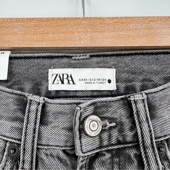 Zara The Straight Cropped Mid Rise Slim Fit Jean in Grey Size 2 - Picture 4 of 11